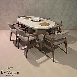 TRAVERTEN OVAL 90*160 AÇILIR MASA TAKIM AHŞAP ASTRA SANDALYE