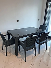Raddan Camlı 90X150 Masa 6 Adet Sandalye Masa Takımı Bahçe Balkon Teras Masa Seti