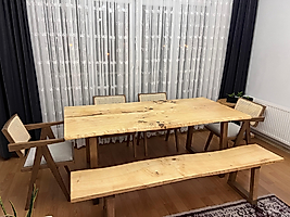 DOĞAL CEVİZ MASA TAKIM - AHŞAP LUNA SANDALYE