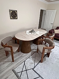 TRAVERTEN MASA TAKIM 90*180 AHŞAP T SANDALYE