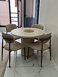 TRAVERTEN MASA TAKIM 105 METAL LİZA SANDALYE