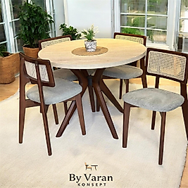 TRAVERTEN MASA TAKIM 105 ÇAP AHŞAP ZİON SANDALYE