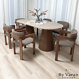 TRAVERTEN MASA TAKIM 90*180 AHŞAP T SANDALYE
