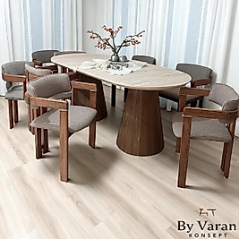 TRAVERTEN MASA TAKIM 90*180 AHŞAP T SANDALYE