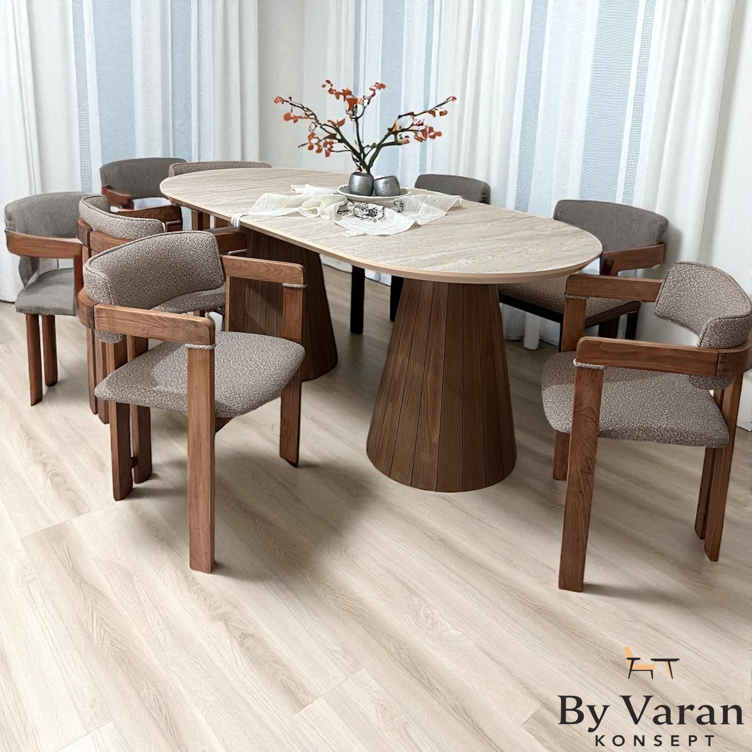 TRAVERTEN MASA TAKIM 90*180 AHŞAP T SANDALYE