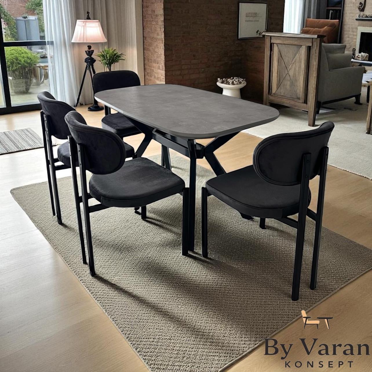 RETRO GREY MASA TAKIM 80*130 AÇILIR METAL T SANDALYE