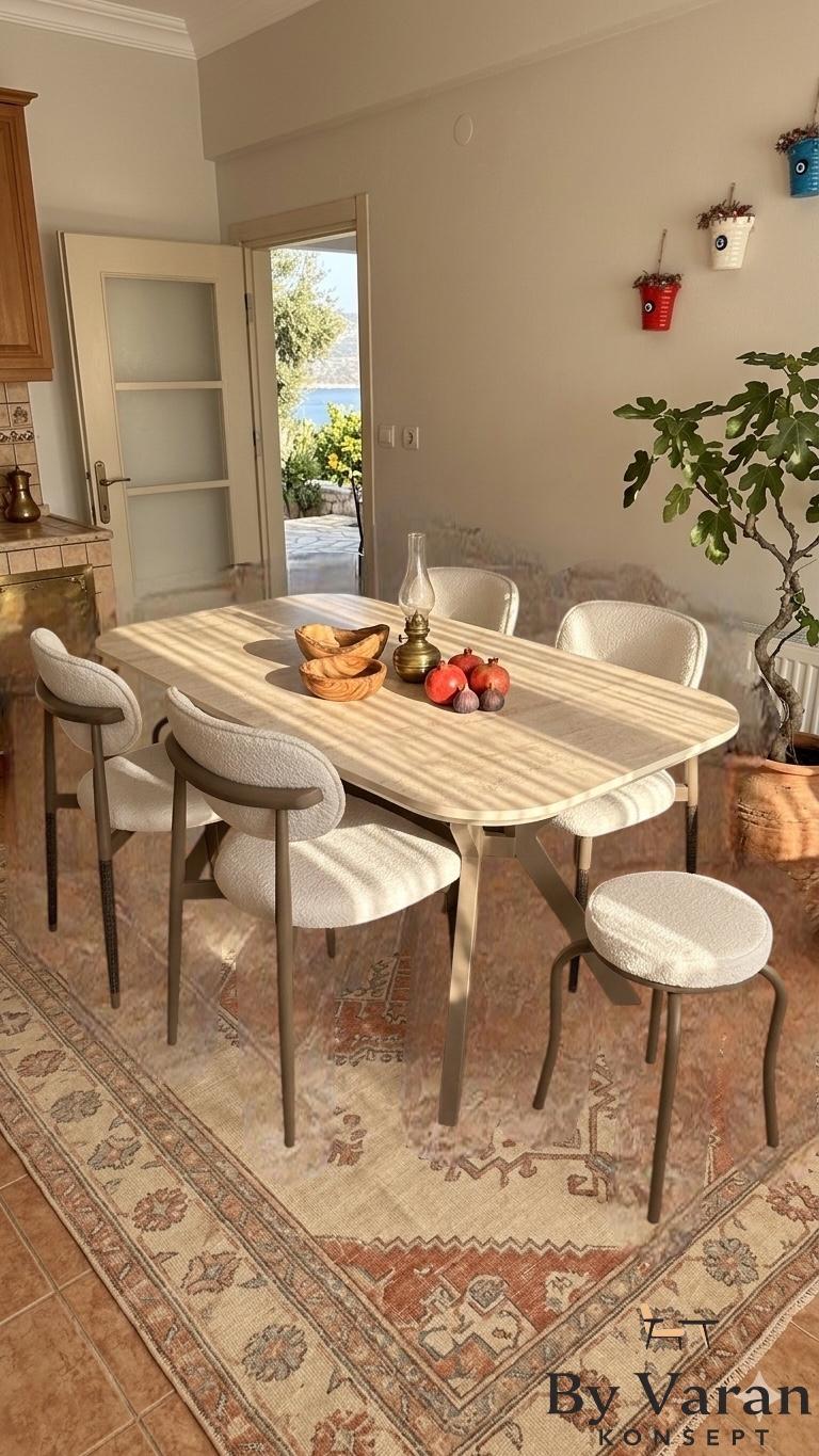 VALENTİNO MASA TAKIM 90*160 METAL LİZA SANDALYE